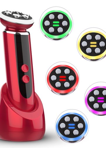 Appareil beauté radiofréquence avec LED et massage EMS pour soin du visage.