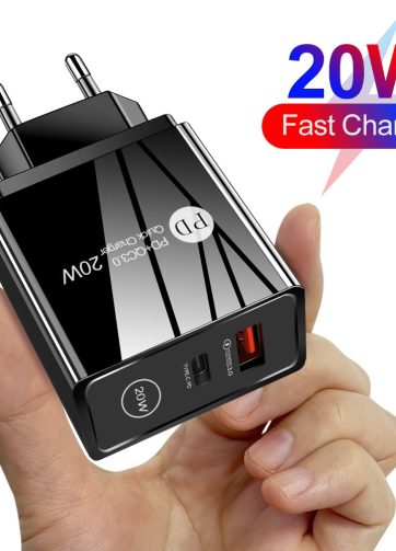 Chargeur rapide 20W QC3.0+PD pour smartphones et tablettes.